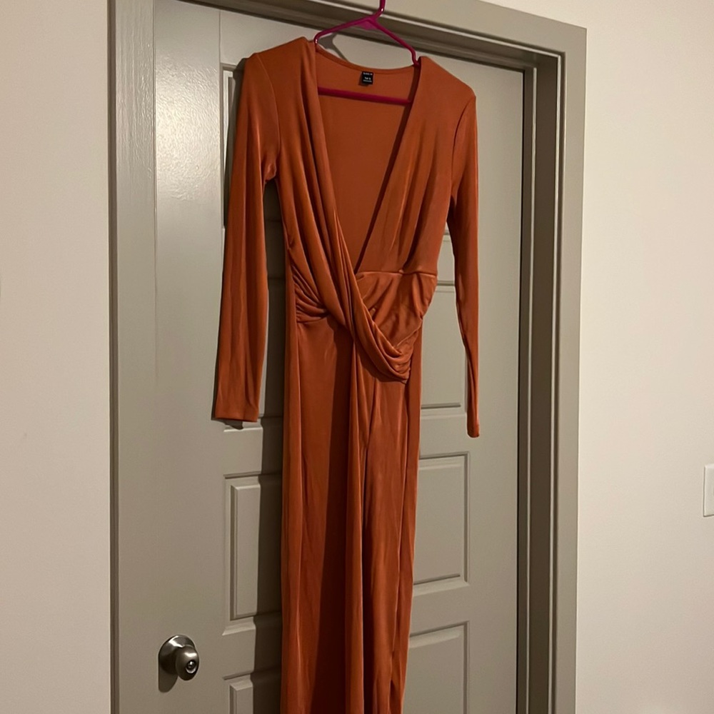 SHEIN Tall Surplice Neck Ruched Split Thigh Dress